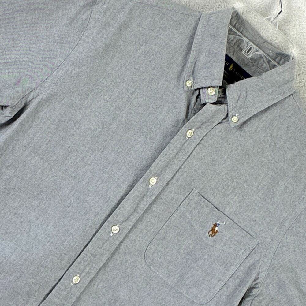Ralph Lauren Camp Shirt Men M Slim Fit Gray Brown Pony Preppy Classic Old Money